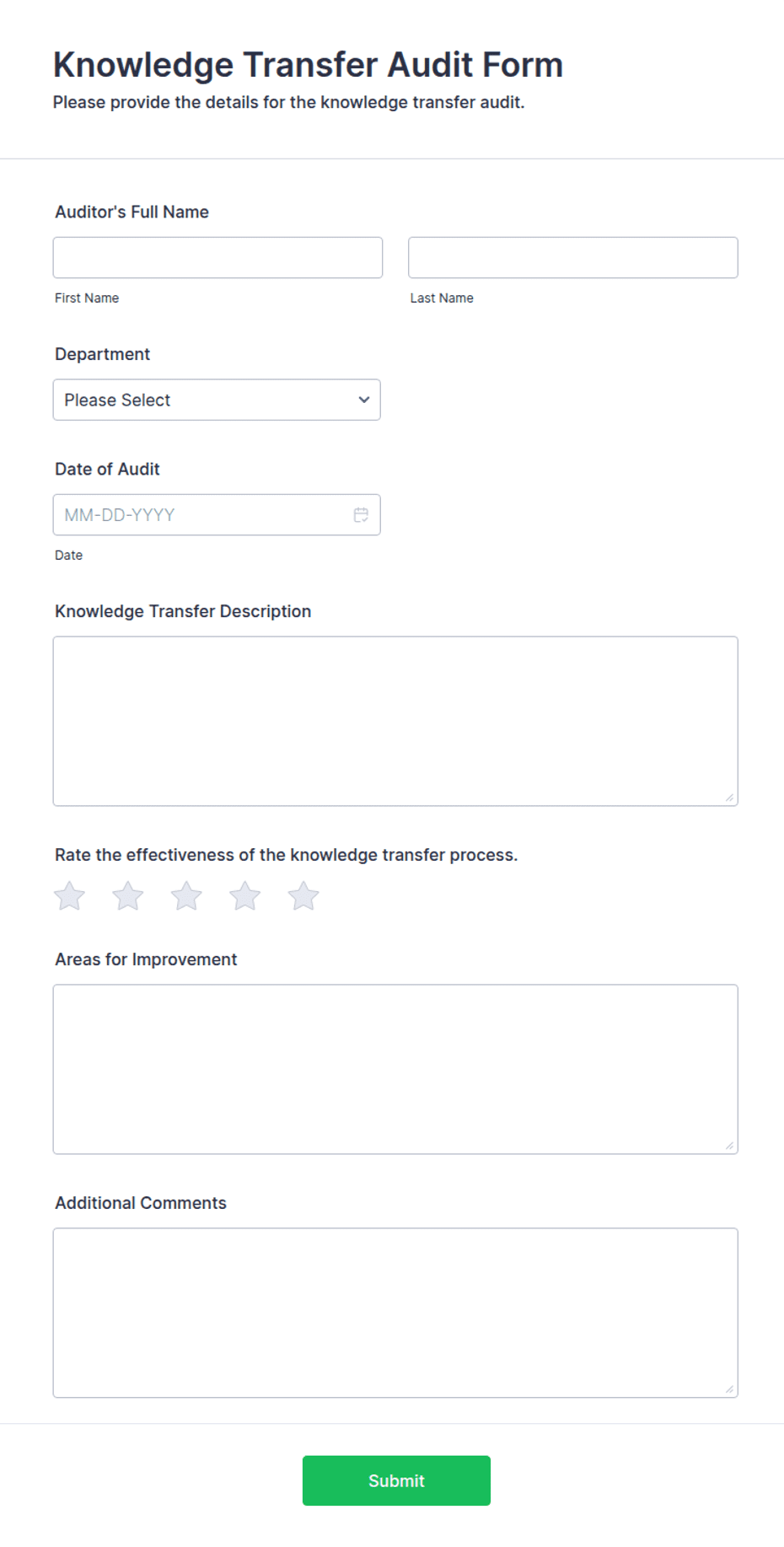 Audit Knowledge Template.pdf Knowledge Transfer Audit Form Template | Jotform