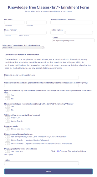 Medical Care Supplement Class Enrollment Form Template