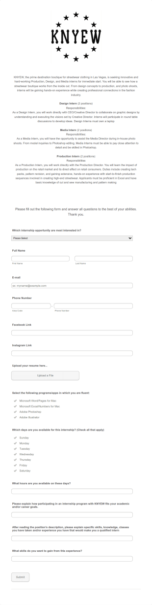 Internship Application Form Template