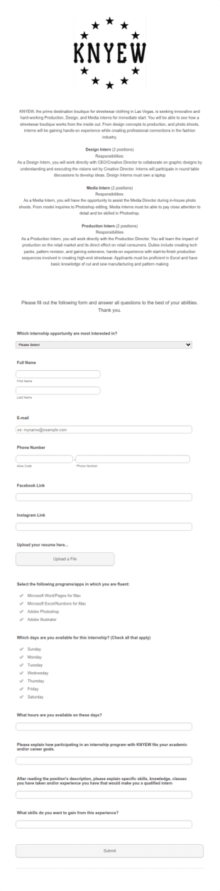 Internship Application Form Template