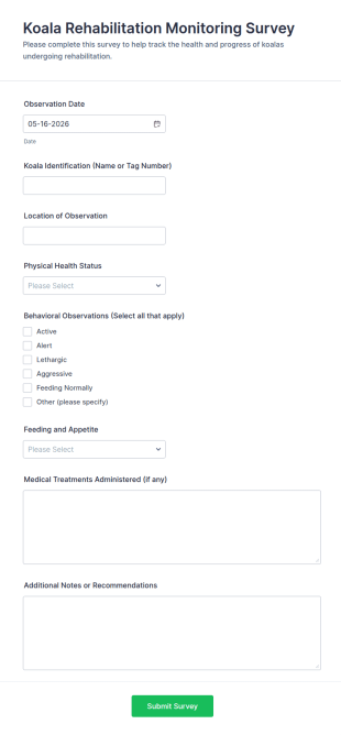 Koala Rehabilitation Monitoring Survey Form Template