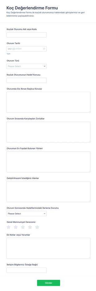 Koç Raporu Anketi Form Şablonu