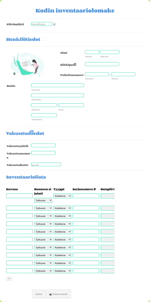 Kodin Inventaariolomake Form Template