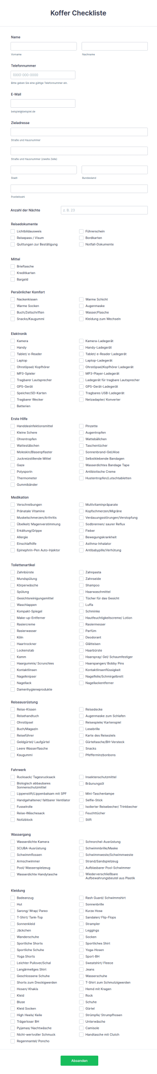 Koffer Checkliste