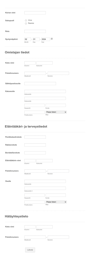 Koiran Rekisteröinti Lomakepohja Form Template
