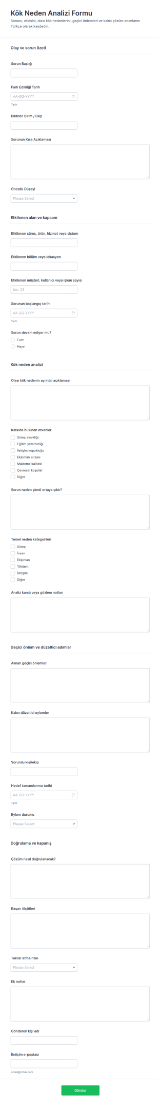 Kök Neden Analizi Anketi 🎯 Form Şablonu