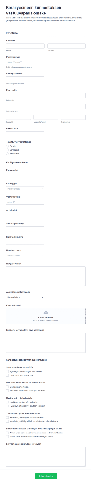 Kokoelman Ennallistamisen Luovutuslomake