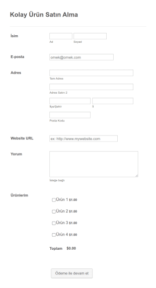 Kolay Ürün Satın Alma Form Template