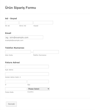 Kolay Ürün Sipariş Form Template