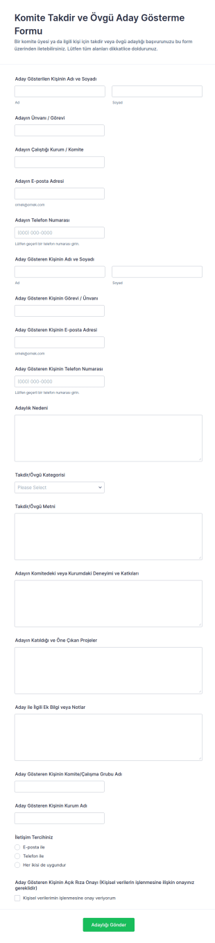 Komite Tanıklık Aday Gösterme Form Şablonu