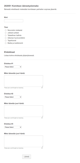 Komitean äänestyslomake