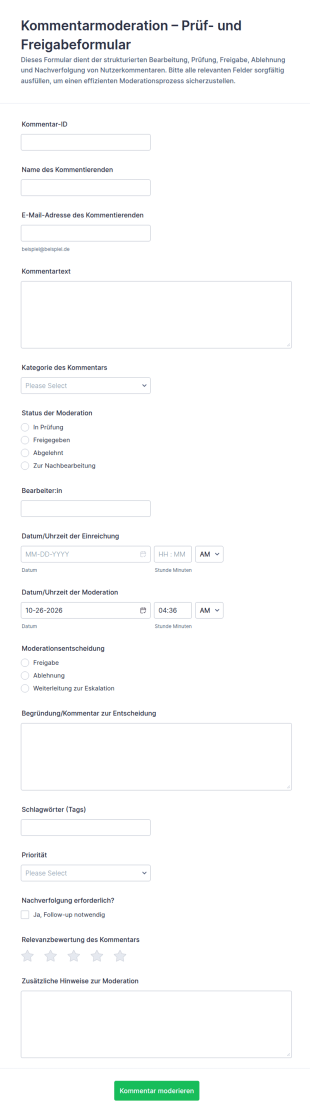 Kommentar Moderationsformular