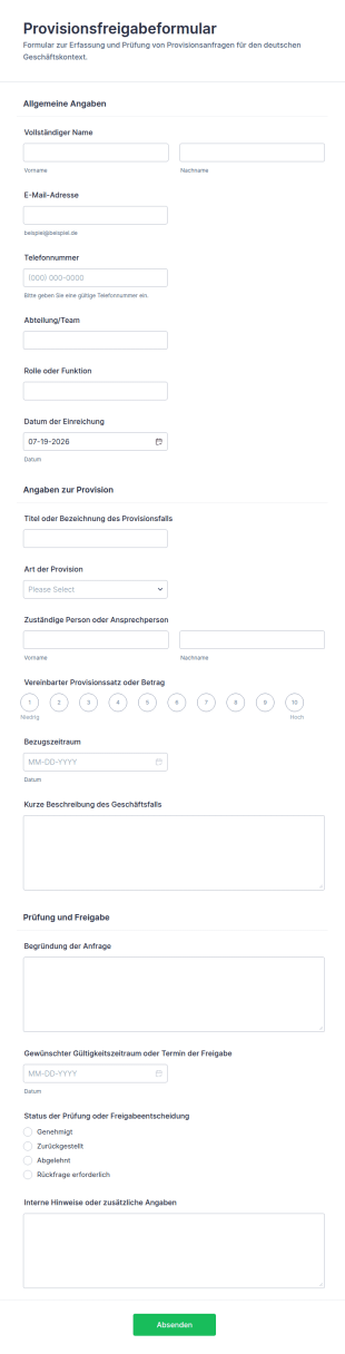 Kommissionsfreigabe Formular