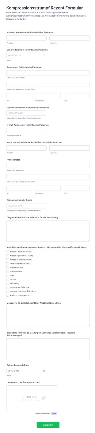 Verordnungsformular Für Kompressionsstrümpfe