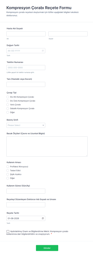 Kompresyon Çorabı Reçete Form Template