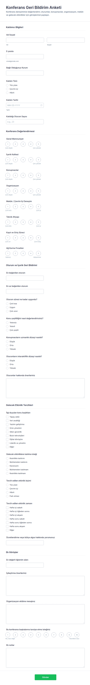 Konferans Geri Bildirim Anketi Form Şablonu