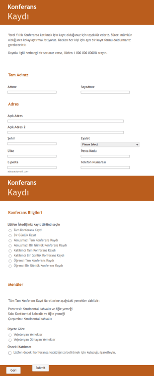 Konferans Katılım Form Şablonu