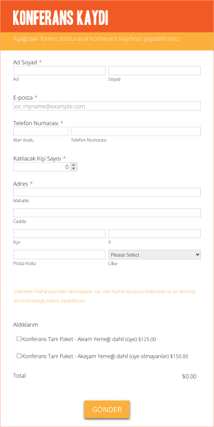 Konferans Kayıt Formu Turuncu Tema Form Şablonu