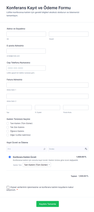 Konferans Kayıt Ve Ödeme Form Template