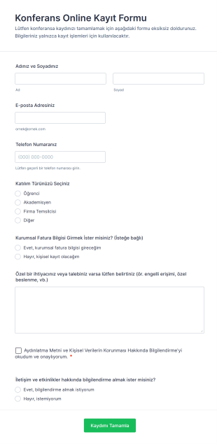 Konferans Online Kayıt Form Template