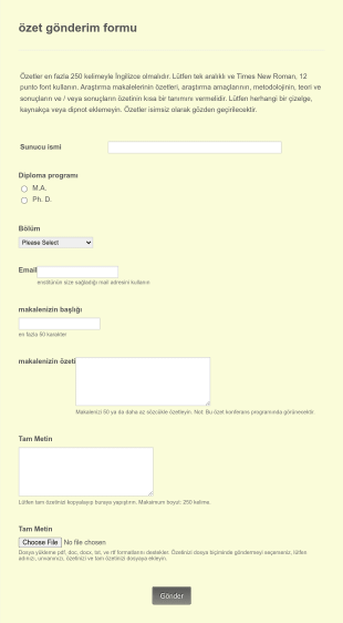Konferans özeti Gönderim Form Template