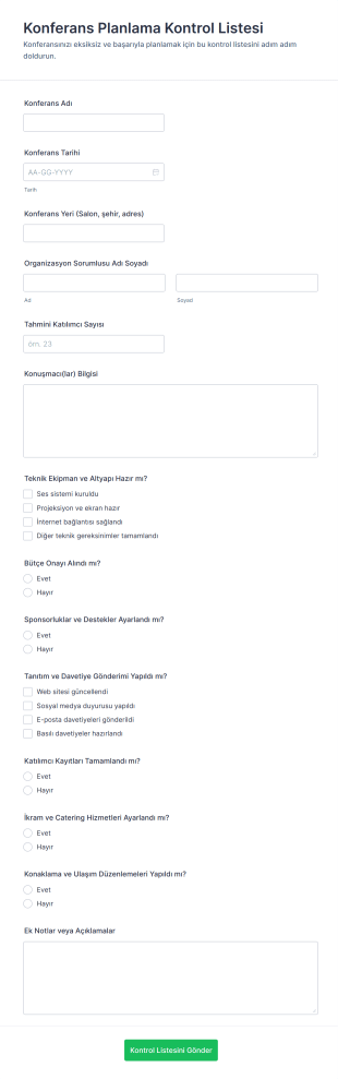 Konferans Planlama Kontrol Listesi Form Şablonu