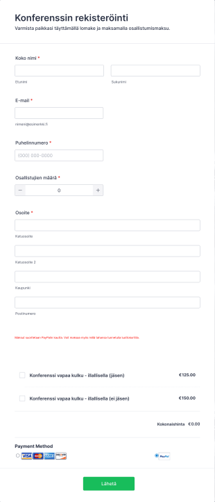 Konferenssin Rekisteröintilomake Osallistumismaksulla Form Template