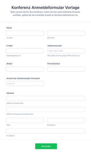 Konferenz Anmeldeformular Vorlage Form Template