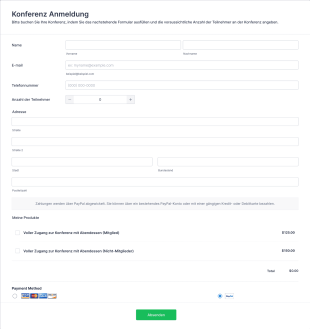 Konferenz Anmeldung Mit Zahlung Form Template