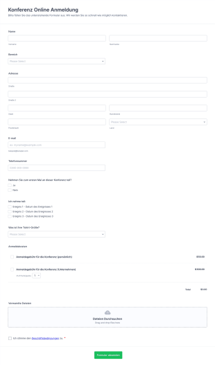 Konferenz Online Anmeldung Form Template