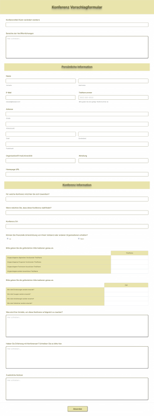 Konferenz Vorschlagformular Form Template