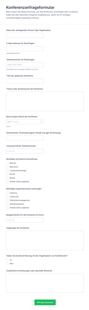Konferenzanfrageformular Form Template