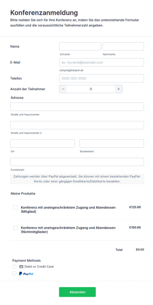 Konferenzanmeldeformular Mit Zahlung