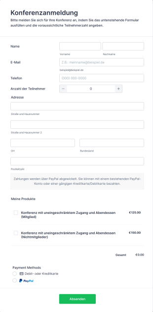Konferenzanmeldeformular Mit Zahlung Form Template