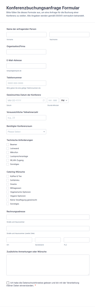 Konferenzbuchungsanfrage Formular