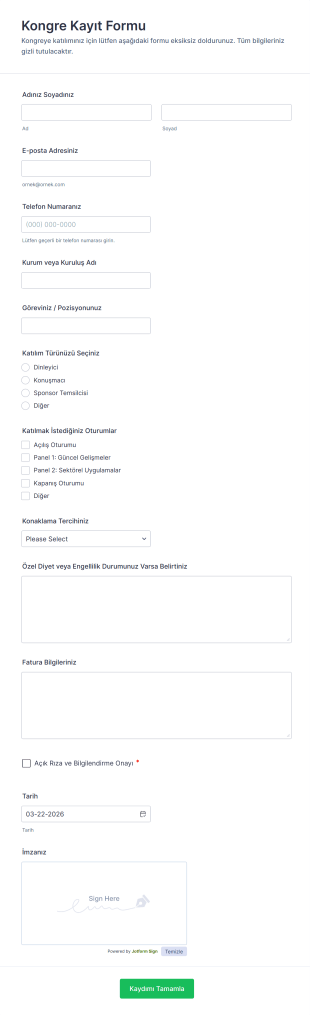 Kongre Kayıt Form Şablonu