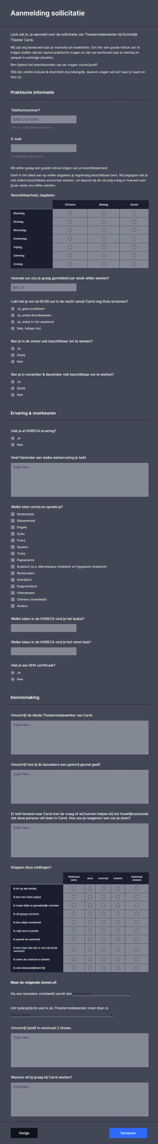 Koninklijk Theater Carré | Sollicitatie