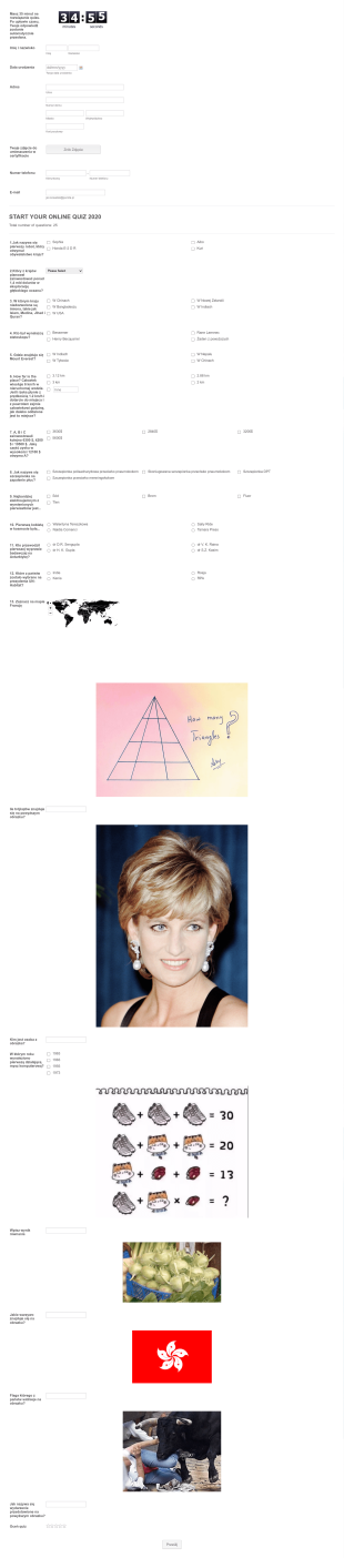 Konkursowy Quiz Online Form Template