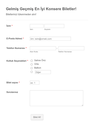 Konser Bileti Kayıt Form Şablonu