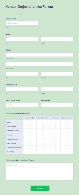 Konser Değerlendirme Form Template