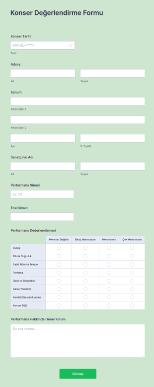 Konser Değerlendirme Form Şablonu
