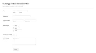 Konserttilippujen Tilauskaavake Form Template