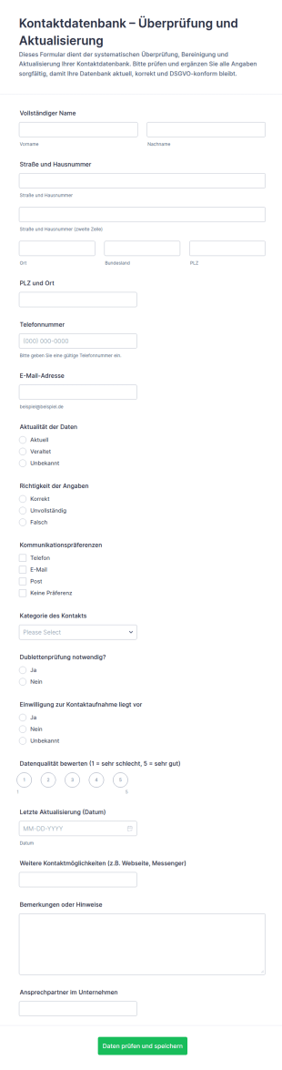 Kontakt Datenbank Überprüfung Formular