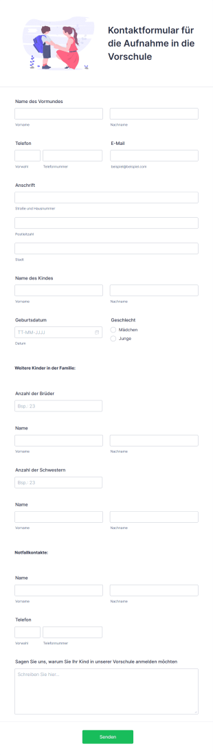 Kontaktformular Für Die Aufnahme In Die Vorschule