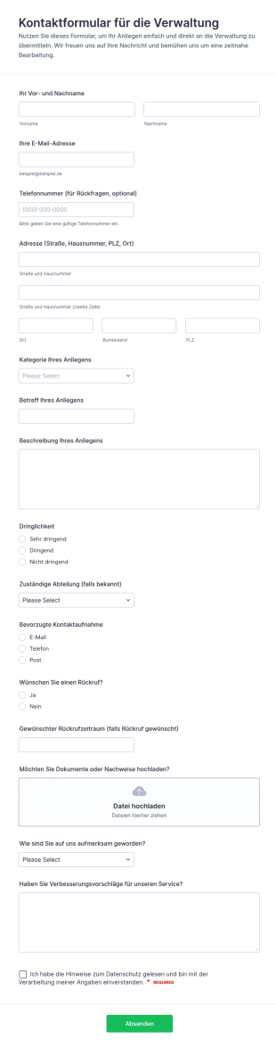 Kontaktformular Für Die Kontaktadministration