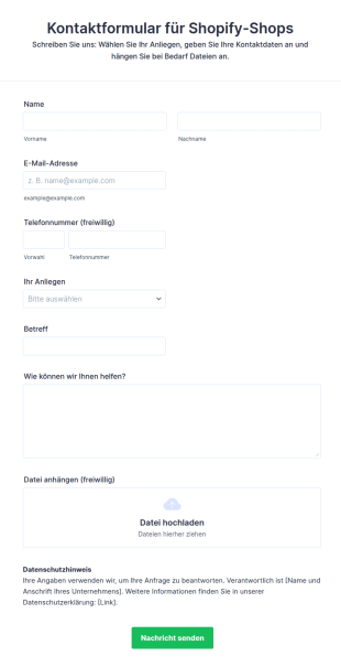 Kontaktformular Für Shopify Shops