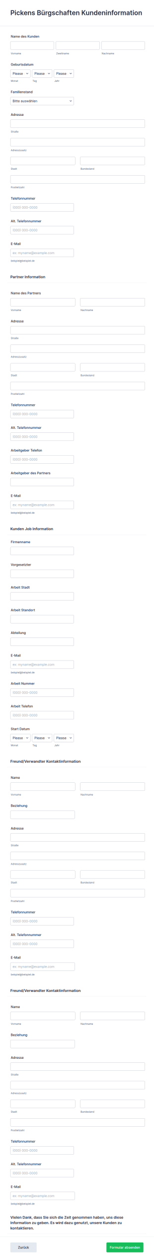 Kontaktinformation Formular