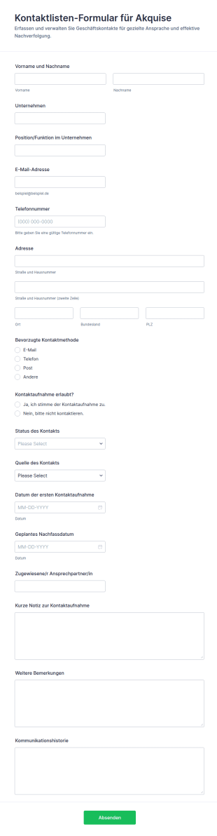 Kontaktliste Für Outreach Formular