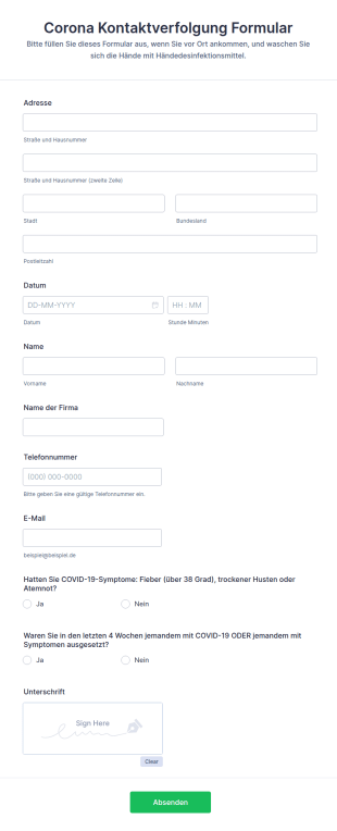 Kontaktnachverfolgung Formular