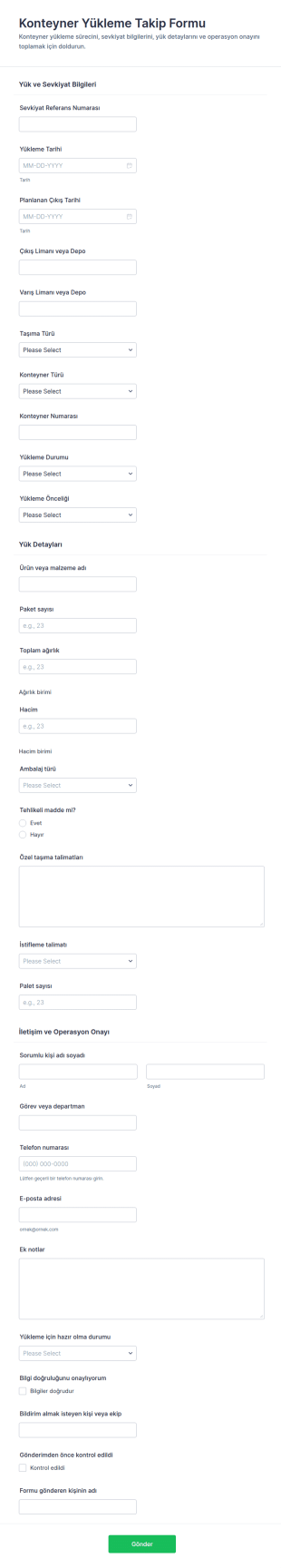 Konteyner Yükleme Takip Form Şablonu